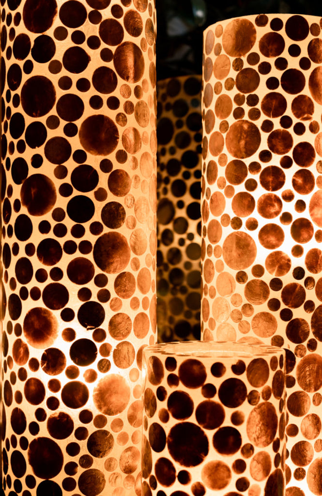 Handcrafted decorative Cylinder Gold Coin designer floor lamp set in Singapore