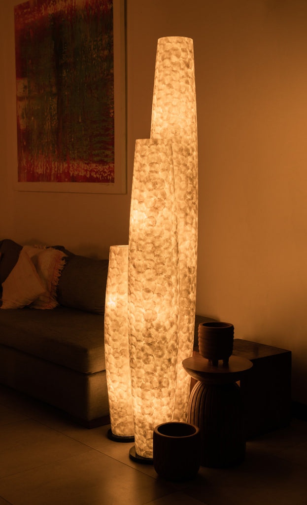 handcrafted decorative Apollo Full Shell designer stand / floor lamp in different sizes available in Singapore
