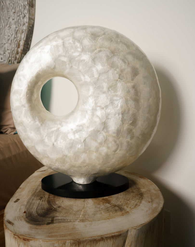 Glowing Doughnut Table Lamp in Full Shell Design. Simply amazing.