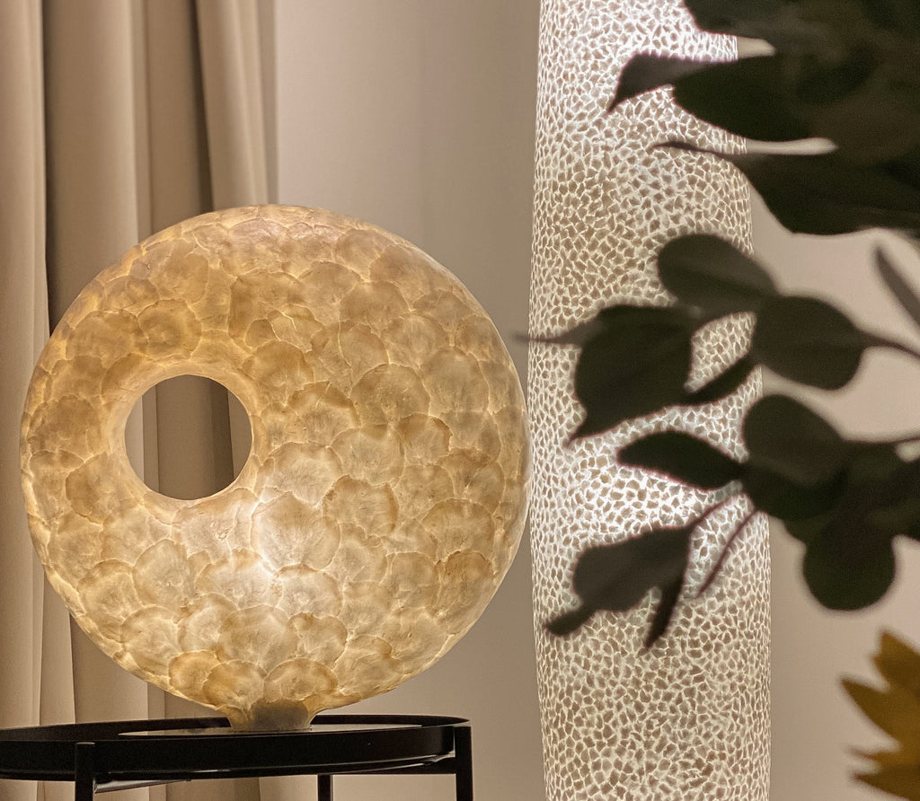 Glowing Doughnut Table Lamp in Full Shell Design. Simply amazing.